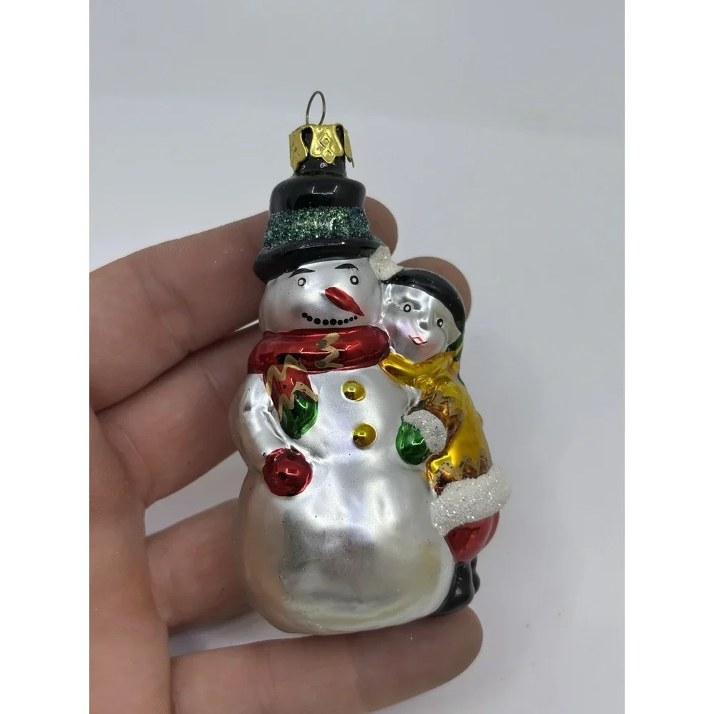 KSA Kurt S. Adler Snowman Glass Christmas Ornament Hugging Human - Picture 1 of 5